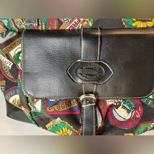 Black and multi-colored vintage bag with snap closure Carpet Bags of America